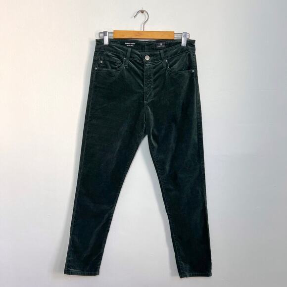 AG Adriano Goldschmied Farrah Skinny High Rise Green Stretch Velvet Jeans 29R - Picture 2 of 10